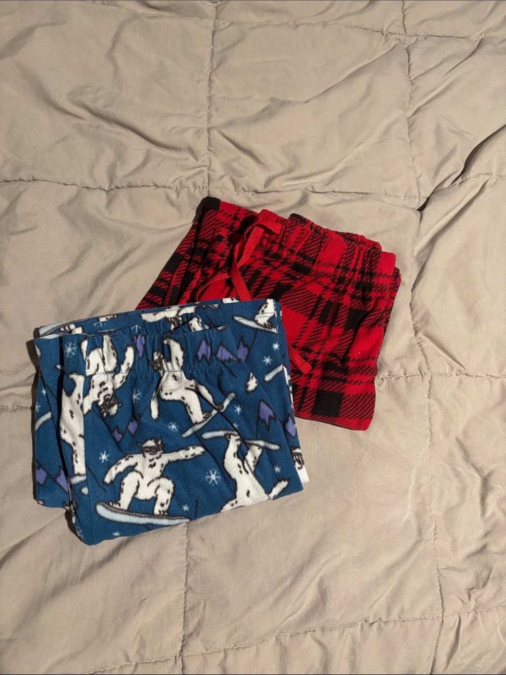 Cozy Winter Flannel Pajama Pants - Red Plaid & Blue Yeti Print